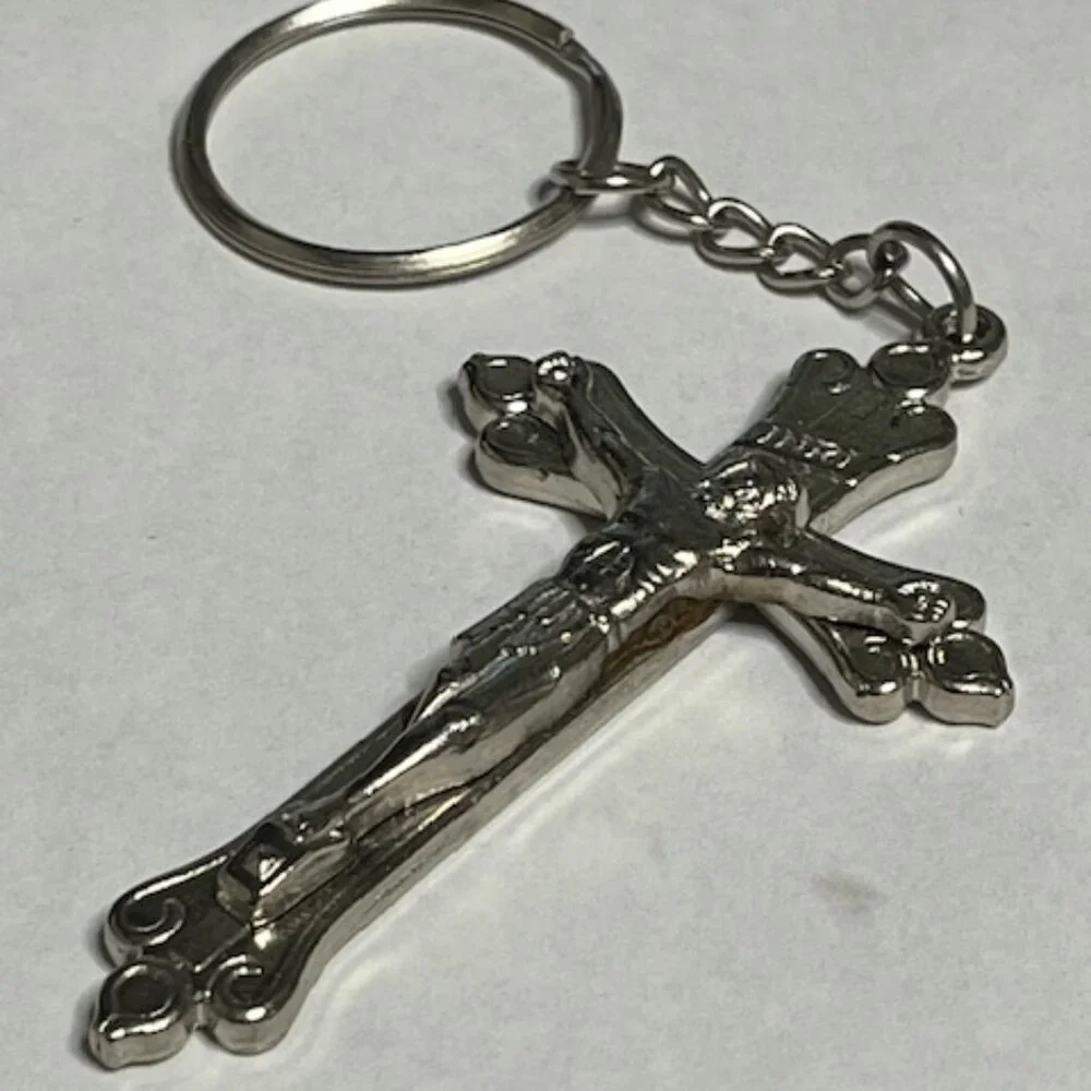 Silver-Toned Metal Jesus Crucifix Cross Keychain Pendant Charm Providence1.5